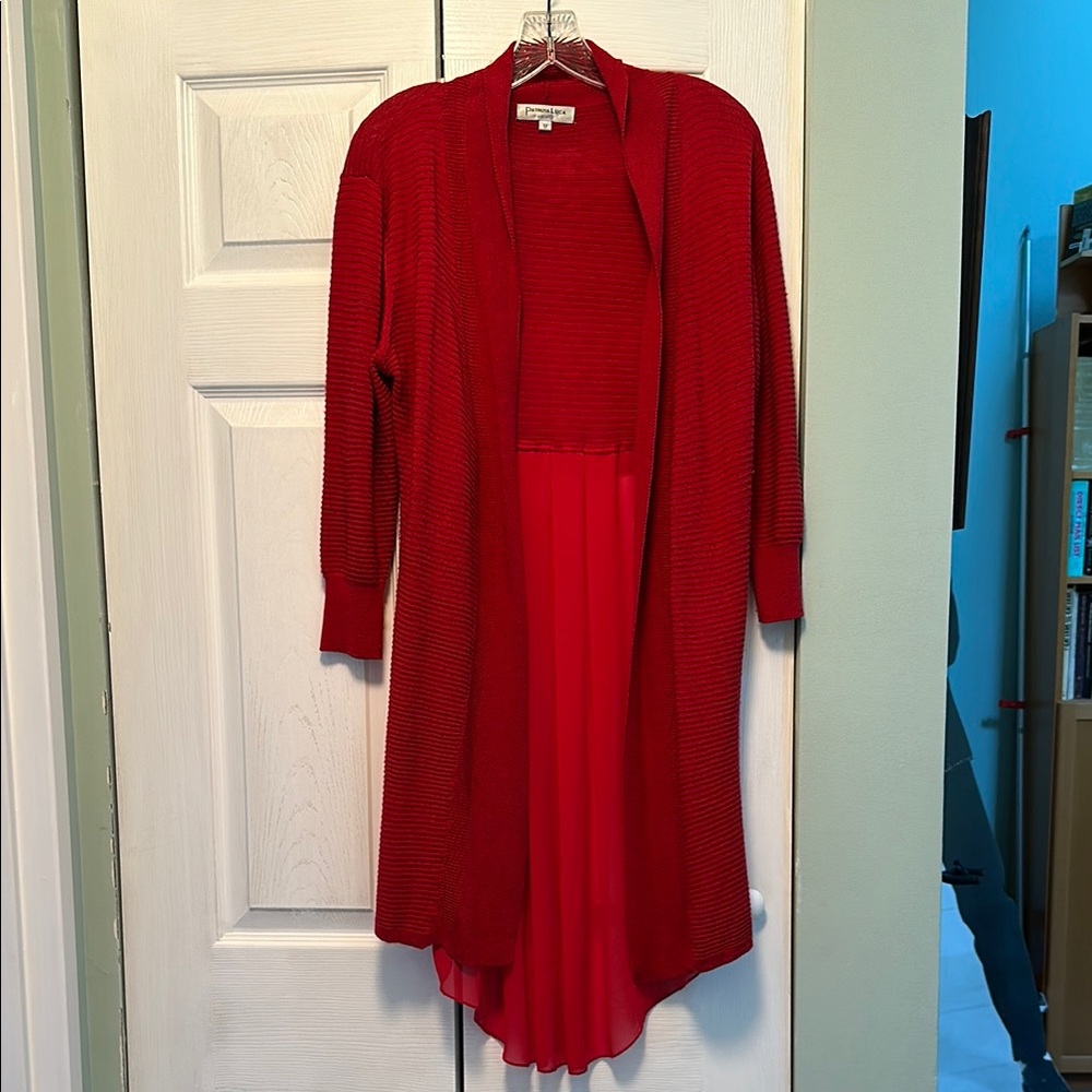 Patrizia Luca Open Front Burgundy Cardigan